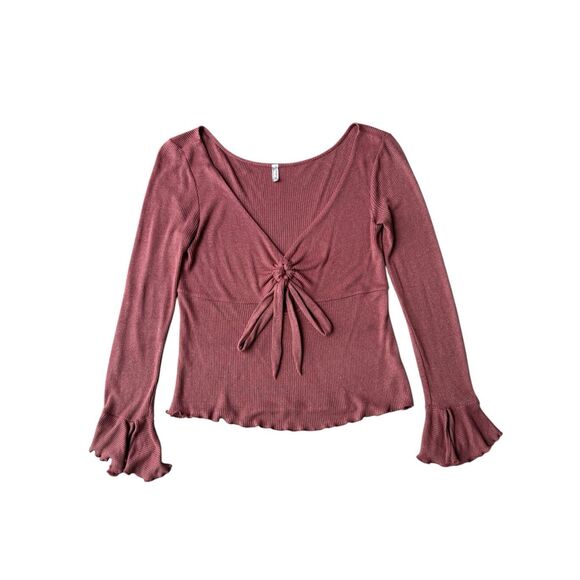 Free People Intimately Say When Long Sleeve Metallic Tie Front Top Size M - Picture 6 of 11